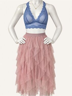 Free People Misty Blue Longline Mesh Lace Bralette XS Balletcore NWT